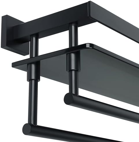 Alise 20-inch Double Towel Bar Glass Shelf for Bathroom