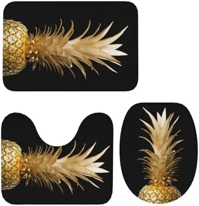 KOPOSTYZT Gold Pineapple 3 Piece Bathroom Rugs Set