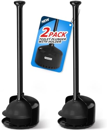 FORASTO 2-Pack Toilet Plunger With Holder Black