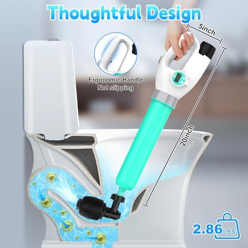 Electric Toilet Plunger with Auto Inflation and Digital Display