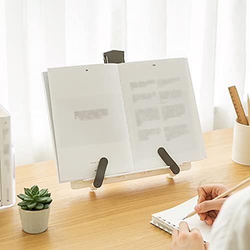 Adjustable Book Stand for Kitchen Office Beige White Holds Textbooks Cookbooks