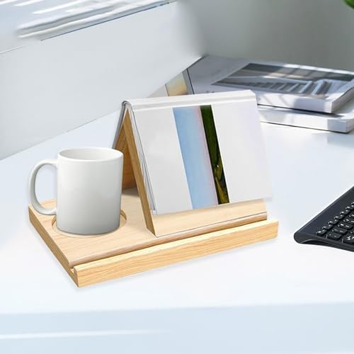 Solid Oak Wooden Triangle Bookshelf with Cup Holder and Tablet Slot