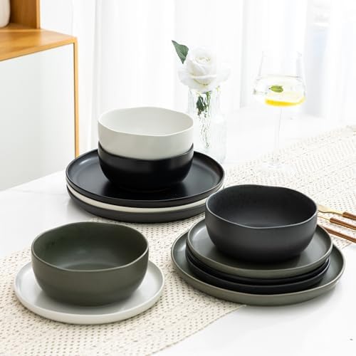 Stylish Wavy Rim Ceramic Dinnerware Set for 4