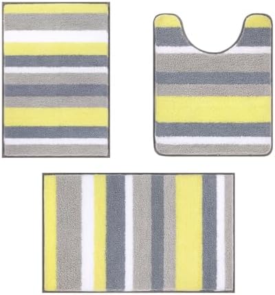Vaukki 3 Piece Bathroom Rugs Set - Non Slip Shaggy Microfiber Mats