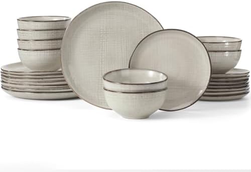 Famiware 24-Piece Moonlight Dinnerware Set - Summer Sand Stoneware with Linen Finish