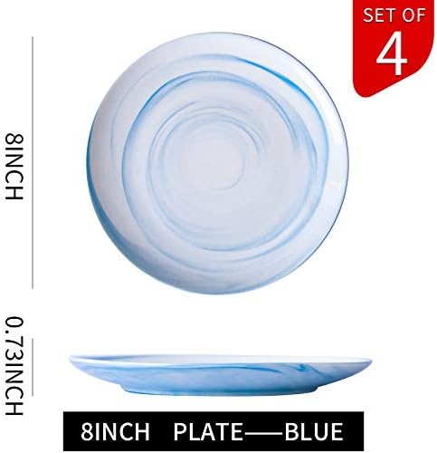Yundu Blue Marbles 8-inch Ceramic Plates Set of 4 - Microwave Dishwasher Safe