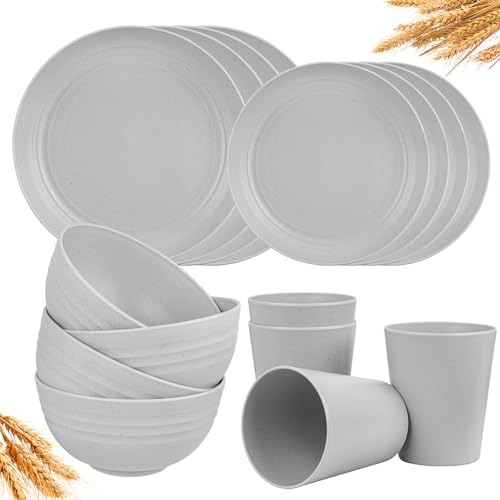 16-Piece Wheat Straw Dinnerware Set Plastic Dinnerware Reusable Tableware for 4