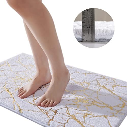 QJHOMO Marble Bathroom Rug White and Gold Decor