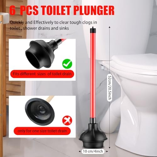 Domeni 6-Piece Heavy Duty Toilet Plunger Set Black Red Design