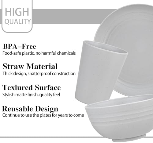 16-Piece Wheat Straw Dinnerware Set Plastic Dinnerware Reusable Tableware for 4