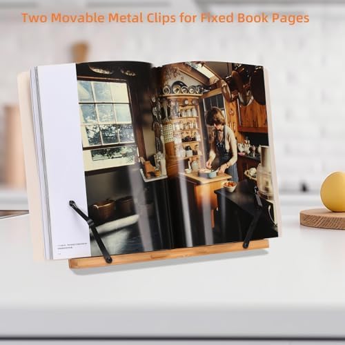 MEGREZ Bamboo Book Stand 132x94-inch 6-Adjustable Table