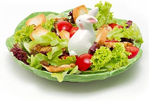 Green Cabbage Ceramic Dinner Plate with Rabbit