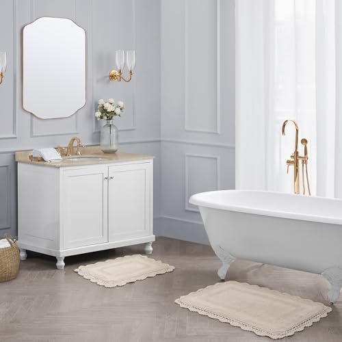 Laura Ashley Crochet Cotton 17x2421x34 in 2-Piece Bath Rug Set Linen