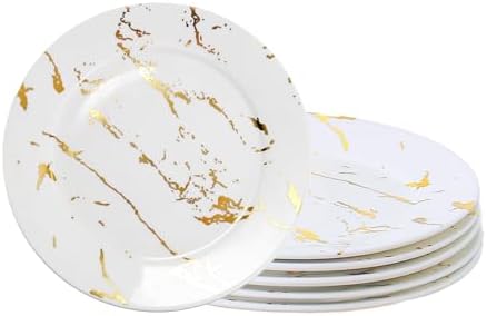 Elegant 10-Inch White Gold Ceramic Dinner Plates Set of 6