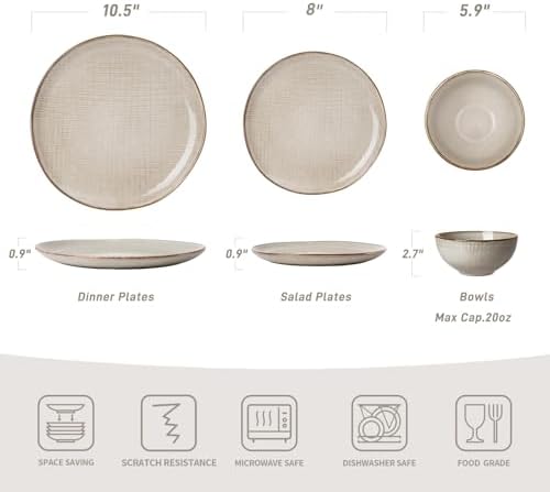 Famiware 24-Piece Moonlight Dinnerware Set - Summer Sand Stoneware with Linen Finish