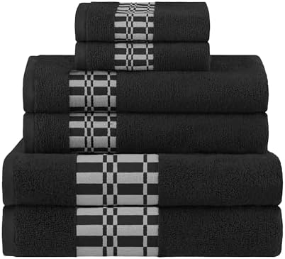 6-Piece Cotton Towel Set with Geometric Design