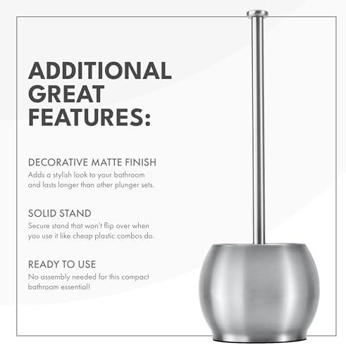 Stylish Stainless Steel Toilet Plunger with Holder for Bathroom