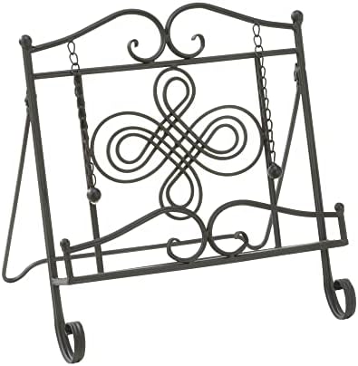 Sturdy Black Metal Cookbook Stand with Swirl Design