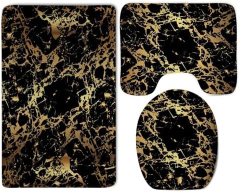 Sleek Gold Black Bath Mat Set - Perfect for Home Bathroom