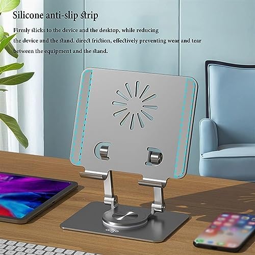 Book Stand for Reading 360 Rotating Base Adjustable Height Silver