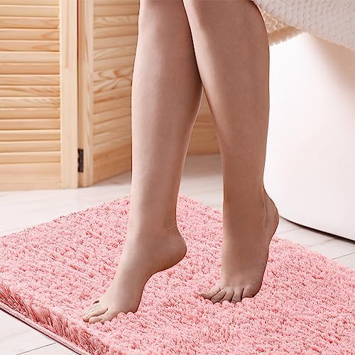 CozeCube Pink Bathroom Rug 24 x 16 Non-Slip Washable Soft