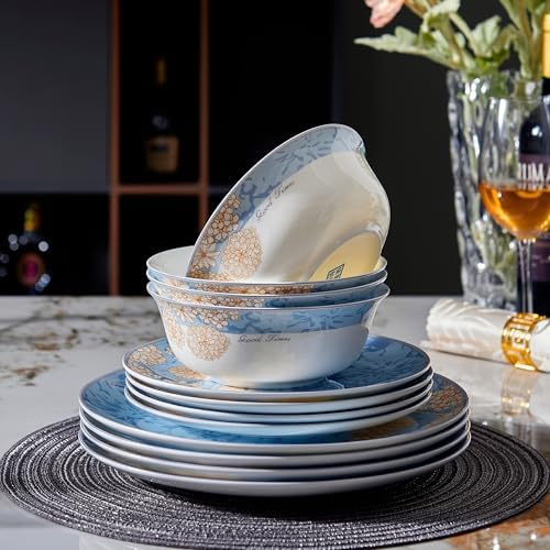 Prosperity Design 12-Piece Bone China Dinnerware Set