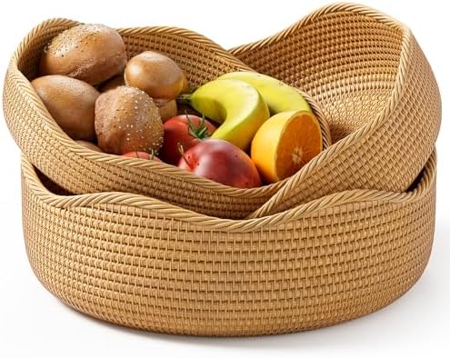 3-Piece Rattan Serving Basket Set Hand-crafted Kitchen Storage