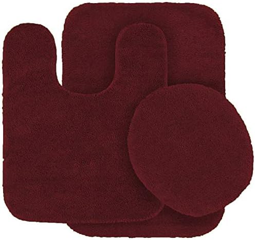 3 pc Solid Burgundy Bathroom Rug Set