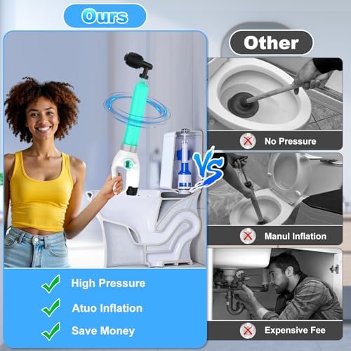 Electric Toilet Plunger with Auto Inflation and Digital Display