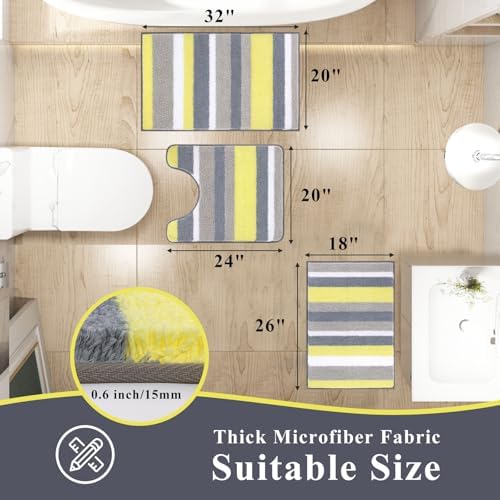 Vaukki 3 Piece Bathroom Rugs Set - Non Slip Shaggy Microfiber Mats
