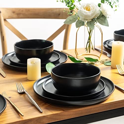 Stylish Wavy Rim Ceramic Dinnerware Set for 4