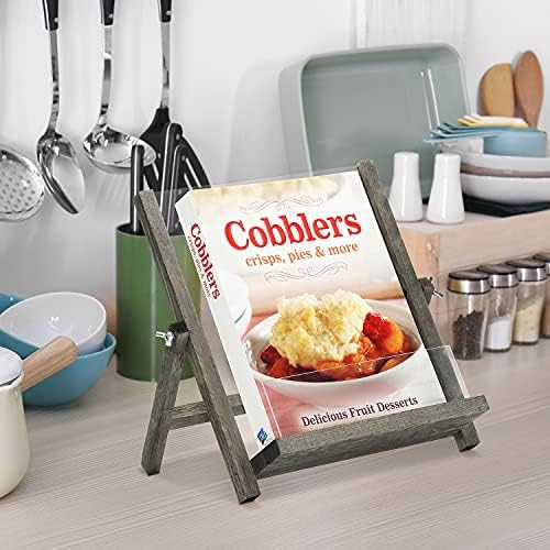 MyGift Rustic Kitchen CookBook Stand with Foldable Kickstand