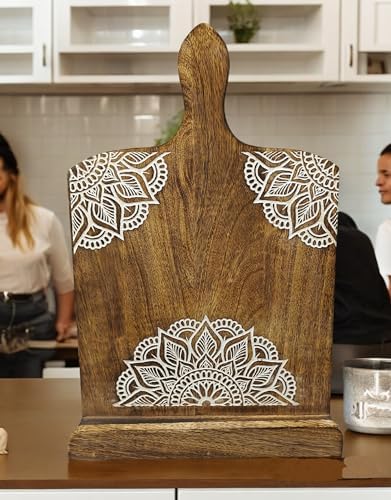 Adjustable Wooden CookBook Stand with iPad Holder