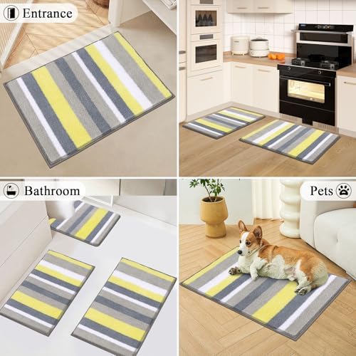 Vaukki 3 Piece Bathroom Rugs Set - Non Slip Shaggy Microfiber Mats