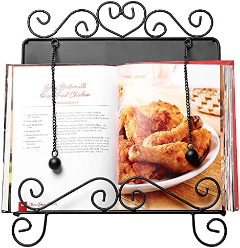 MyGift Black Metal Kitchen Cookbook Stand