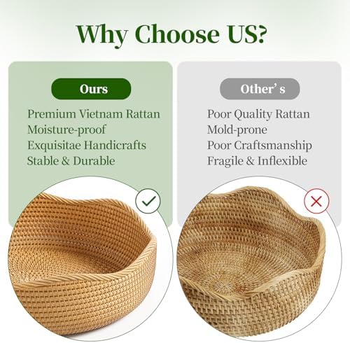 3-Piece Rattan Serving Basket Set Hand-crafted Kitchen Storage