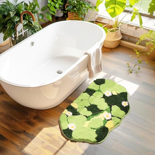 Green Moss Bath Mat - 32x20 Inch Soft Non-Slip Washable