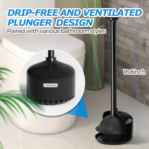 FORASTO 2-Pack Toilet Plunger With Holder Black