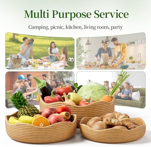 3-Piece Rattan Serving Basket Set Hand-crafted Kitchen Storage