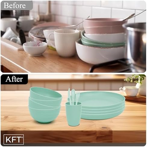 Eco-Friendly Dinnerware Set for 4 - Lightweight Unbreakable for Camping