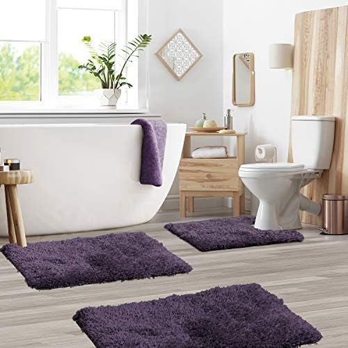 Clara Clark 3 Piece Bath Rug Set Purple