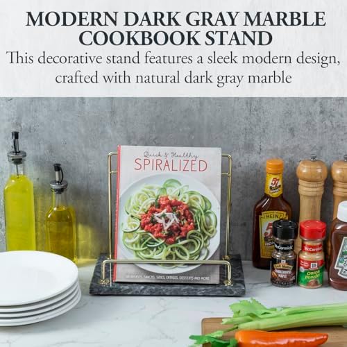 MyGift Modern Black Marble cookbook stand