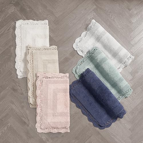Laura Ashley Crochet Cotton 17x2421x34 in 2-Piece Bath Rug Set Linen