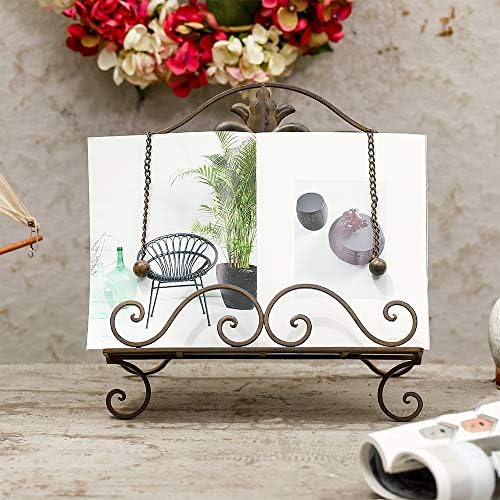 Elegant xF2F2 Metal Fleur De Lis Cookbook Holder Antique Brown