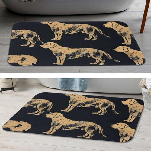 Etoenbrc Non-Slip Soft Memory Foam Bath Mat Yellow Pet Dog Pattern