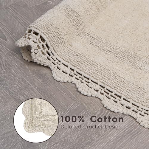 Laura Ashley Crochet Cotton 17x2421x34 in 2-Piece Bath Rug Set Linen