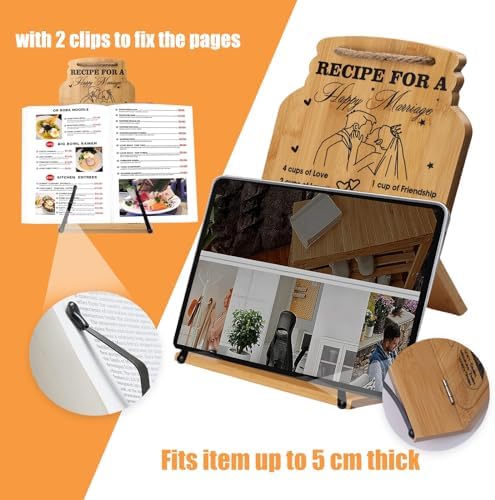 Elegant Bamboo Cookbook Stand for Newlyweds