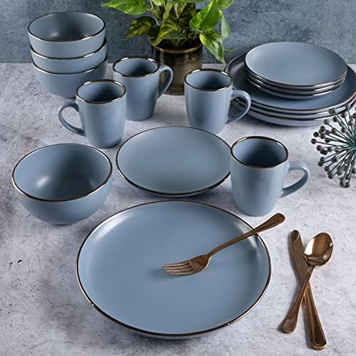 Gibson Home Rockaway Round Stoneware Dinnerware Set Service for 4 Matte Blue