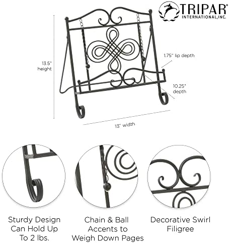 Sturdy Black Metal Cookbook Stand with Swirl Design