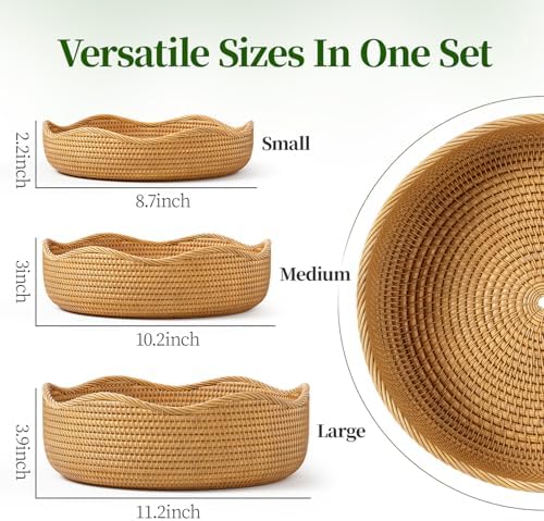 3-Piece Rattan Serving Basket Set Hand-crafted Kitchen Storage